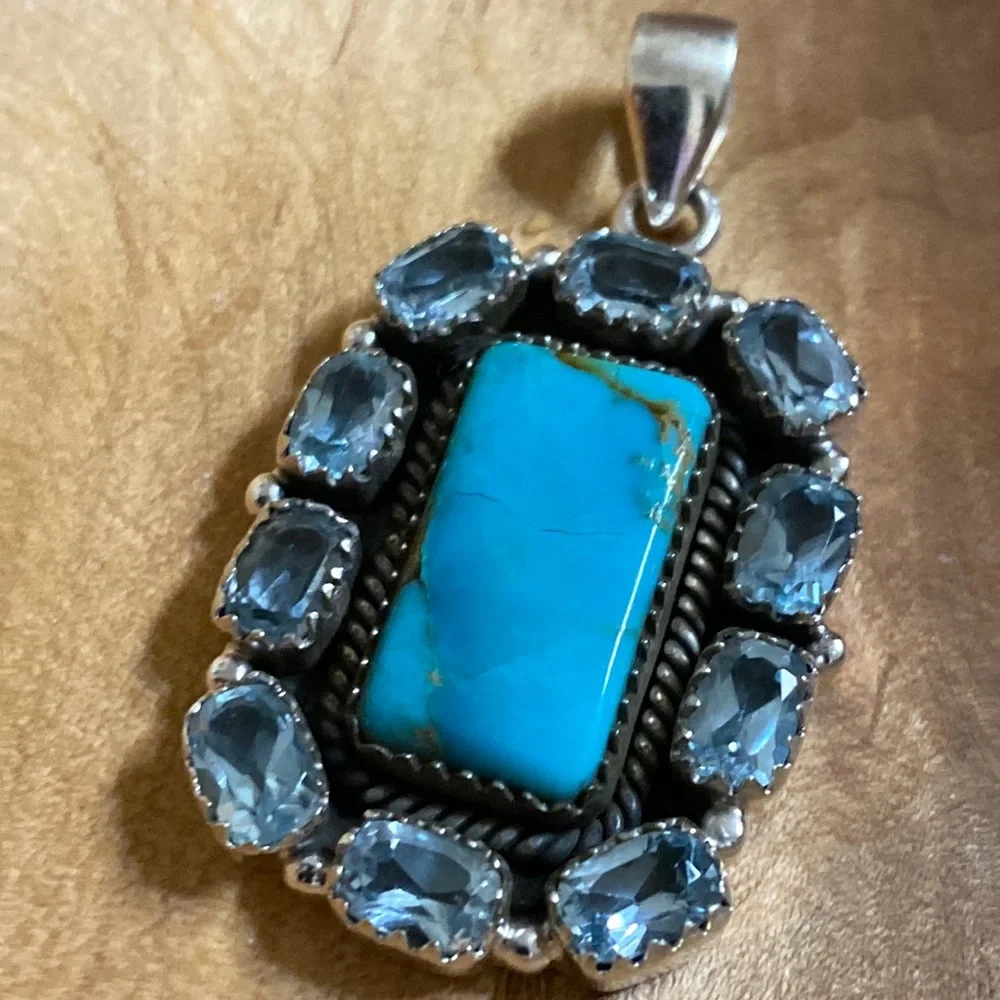 Sterling Silver Blue Topaz Sterling Silver Pendant - Picture 1 of 4
